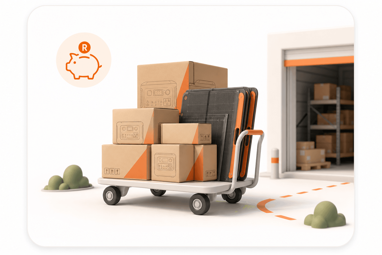 Economy delivery trolley with Jackery power station and solar boxes